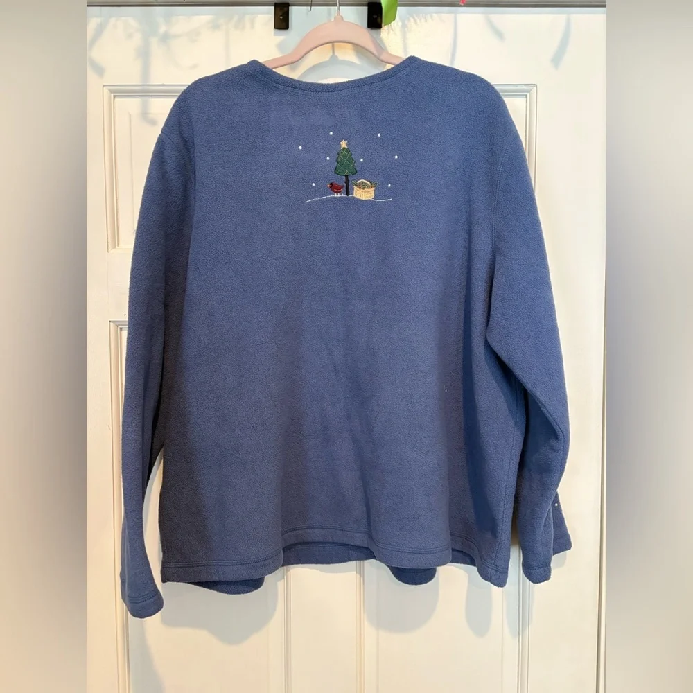 Vintage Fleece Cardigan with Embroidered Snowmen and Winter Scenery Snowflake - Picture 2 of 6